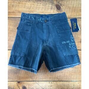 NWT Polo Ralph Lauren Boys Dark Gray US-RL Naval Cargo Raw Hem Shorts‎ Size 8